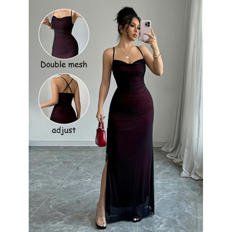 Damen elegantes Wickelkleid mit schulterfreien Trägern und raffinierten Rüschendetails Drune