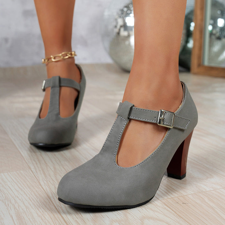 Damen elegante T-Strap Absatzschuhe Drune