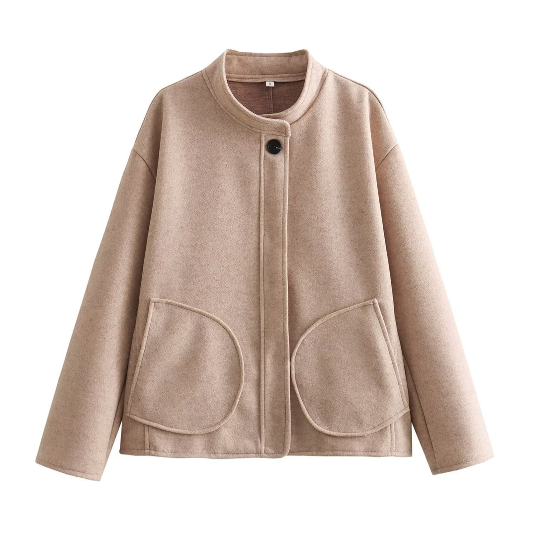 Damen Kurzjacke im Wollmix mit Rundhals, Oversize‑Passform und großen aufgesetzten Taschen Drune