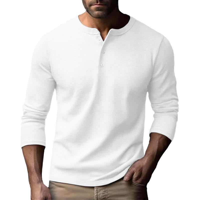 Herren Langarm-Henley-Shirt mit durchgehendem Knopfverschluss und softer Baumwollmischung Drune