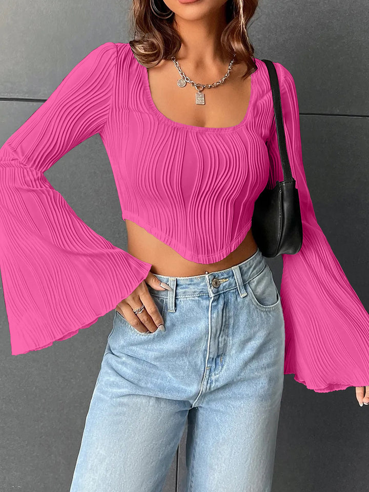 Damen Cropped Oberteil mit Rüschensäumen Drune