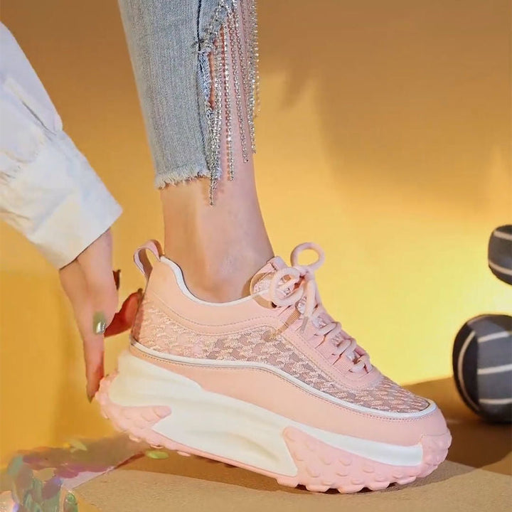 Damen Modische Chunky Sneakers mit luftiger Mesh-Oberfläche und verstärktem Fersenbereich Drune