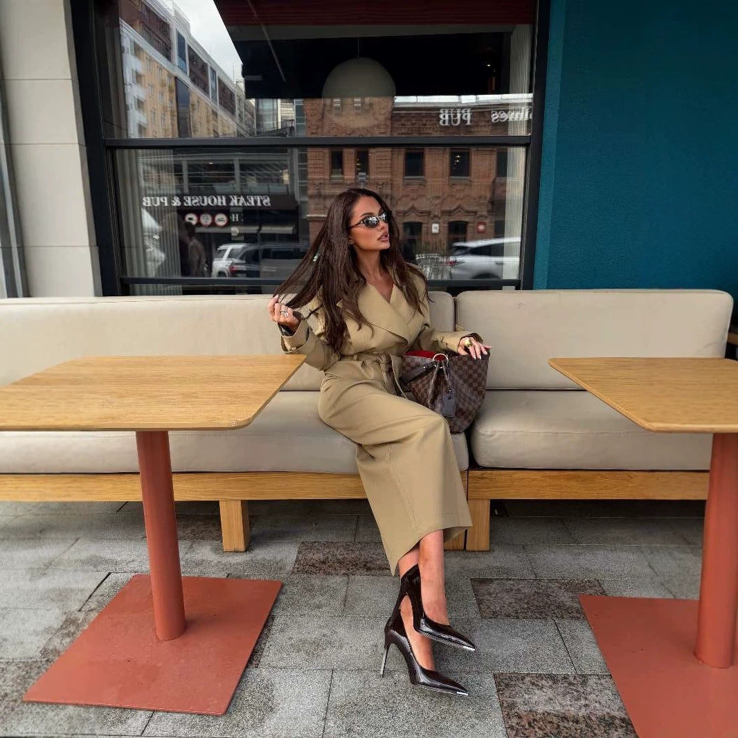 Damen Taillierter Cropped‑Trench mit Schößchen und Bindegürtel Drune