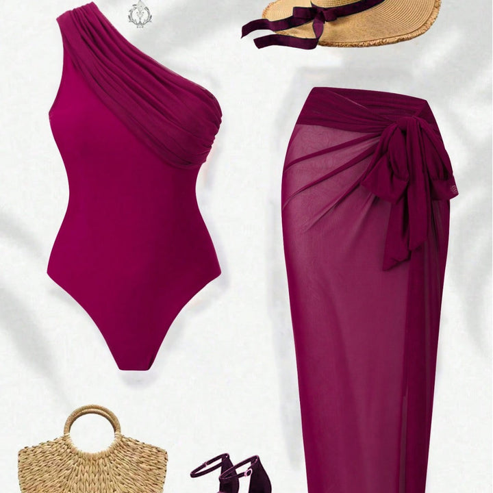 Damen elegantes One-Shoulder Badeanzug Set Drune