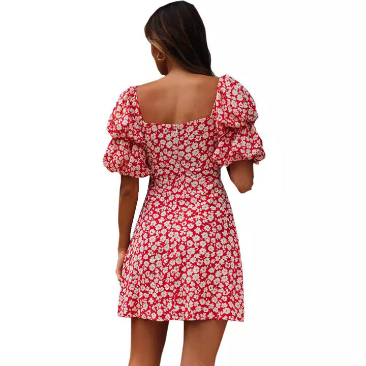 Damen Minikleid mit Puffärmeln und floralem Muster Drune