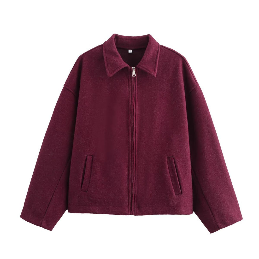 Damen Oversize Wollmix-Boxyjacke mit durchgehendem Reißverschluss und Eingrifftaschen Drune