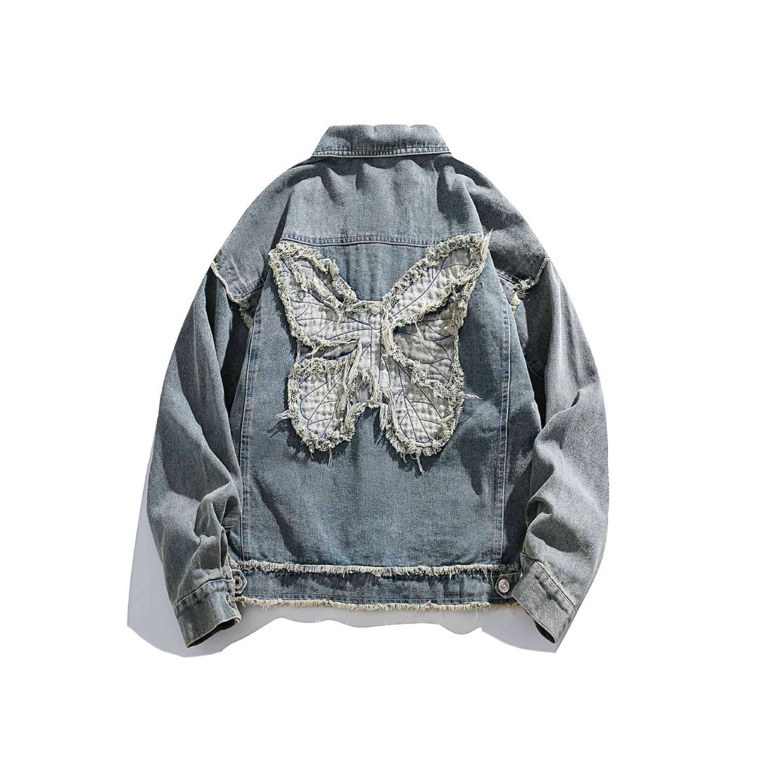 Unisex Oversize Denim-Blousonjacke mit Fransenabschlüssen und Utility-Taschen Drune