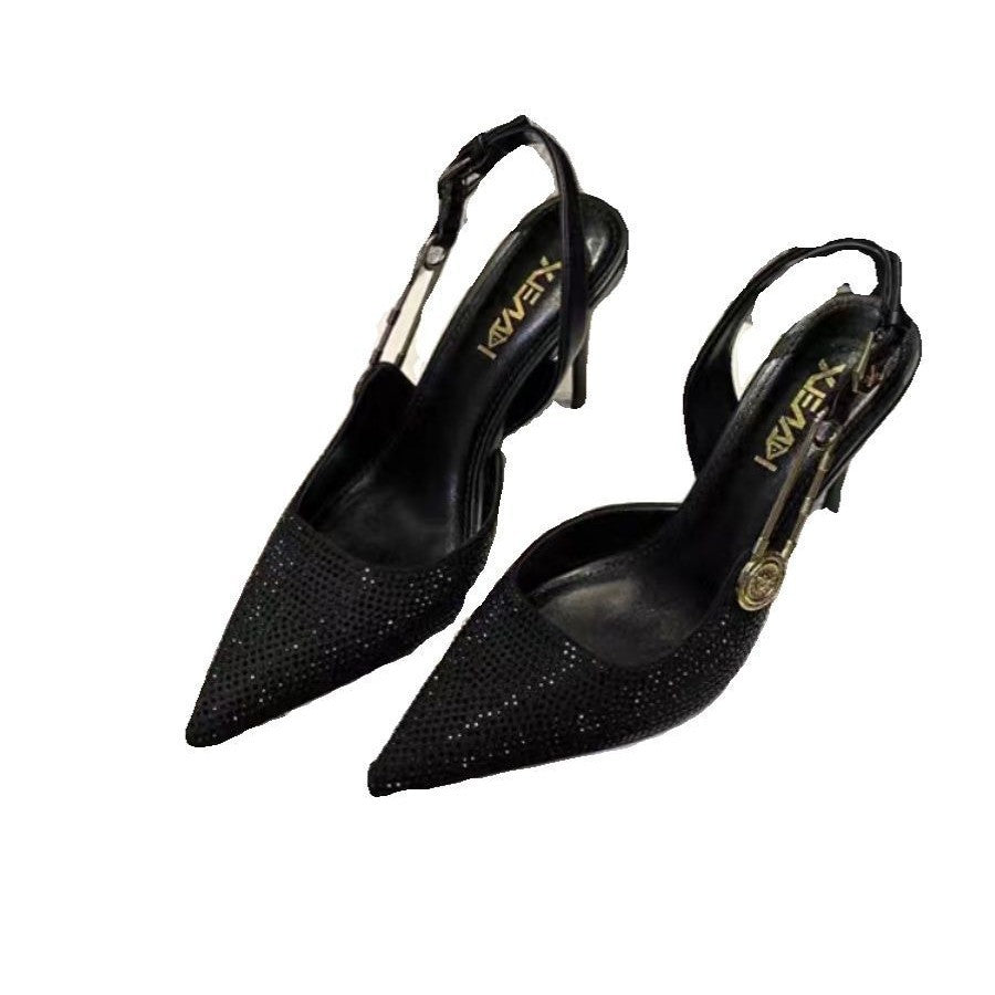 Damen nan spitze Pumps mit Fersenriemchen T-Riemen und Medaillonapplikation Drune