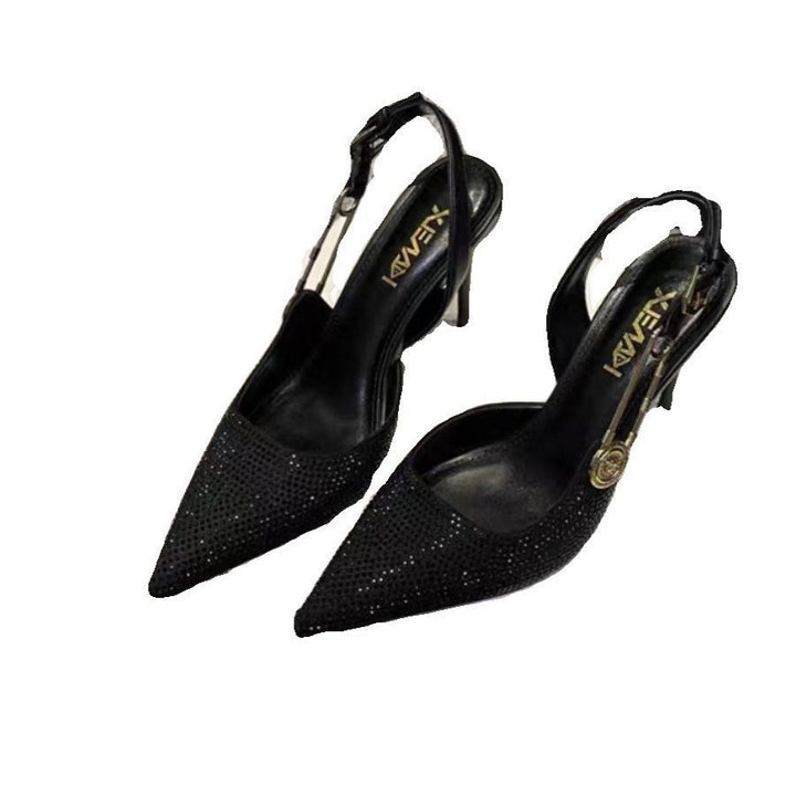 Damen nan spitze Pumps mit Fersenriemchen T-Riemen und Medaillonapplikation Drune