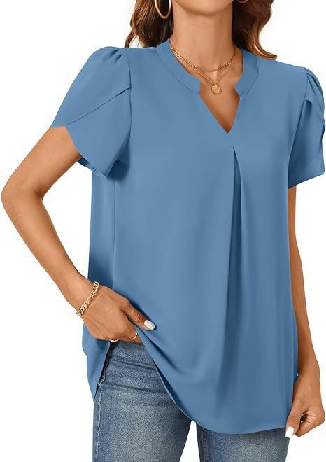 Damen Bluse mit eleganter V-Ausschnitt-Detail und leichten Puffärmeln Drune