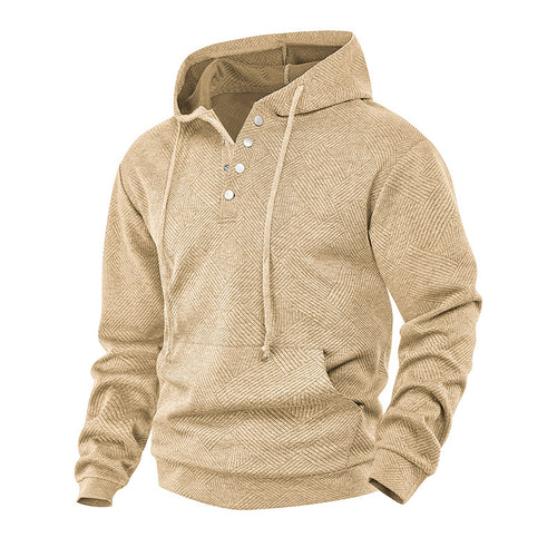 Herren Kapuzenpullover mit Henley-Knopfleiste, Strukturstrick & Kängurutasche Drune