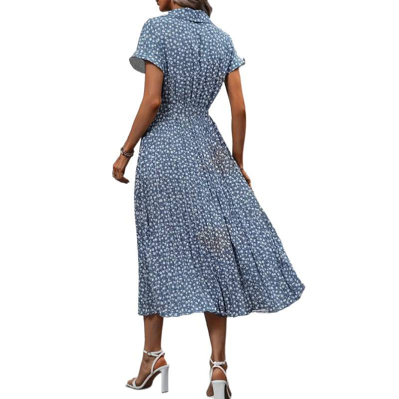 Damen Maxikleid mit knöpfbarem Kragen und Bindegürtel Drune