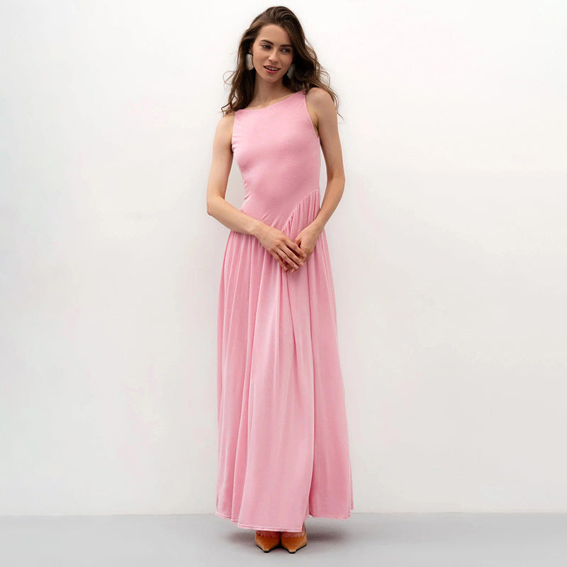 Damen elegantes und fließendes Maxikleid mit asymmetrischem Schnitt Drune