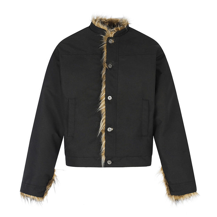Damen Kurzjacke mit Kunstfellfutter, Stehkragen und verdeckter Knopfleiste Drune