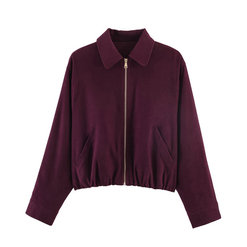 Damen Kurze Boxy‑Jacke aus Velourslederimitat mit Reißverschluss und Gummisaum Drune