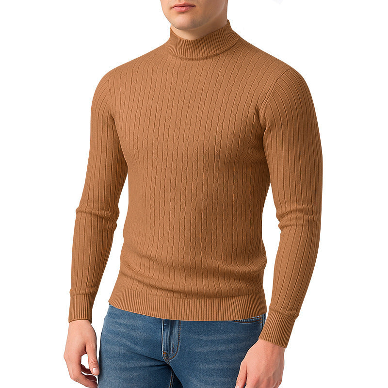 Herren nan figurbetonter Feinstrickpullover mit Stehkragen und Zopfmuster Drune