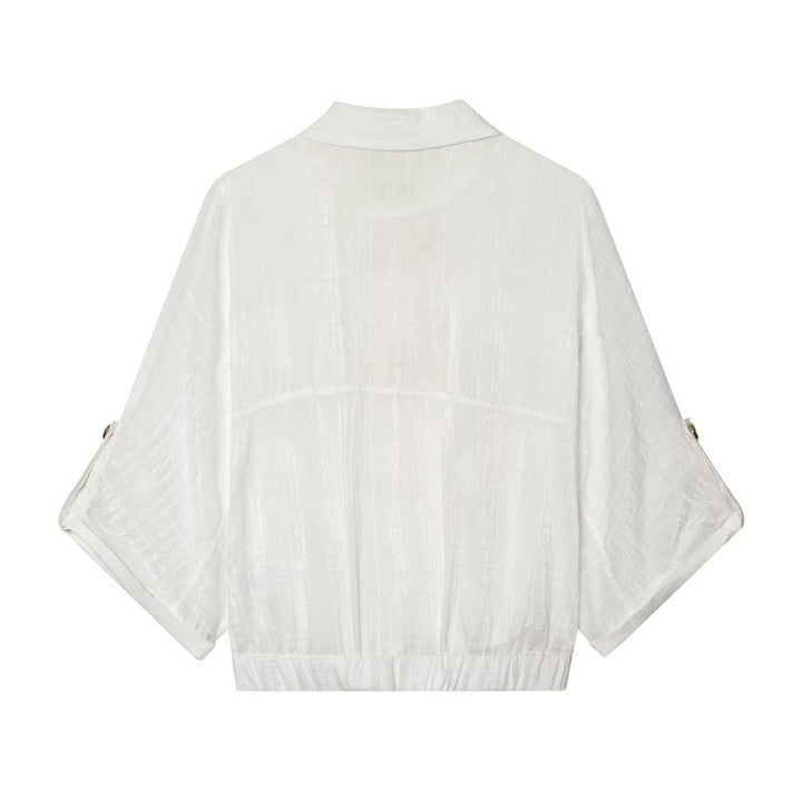 Damen kastige Overshirt-Jacke taillenkurz mit 3/4-Ärmeln und goldknöpfen Drune