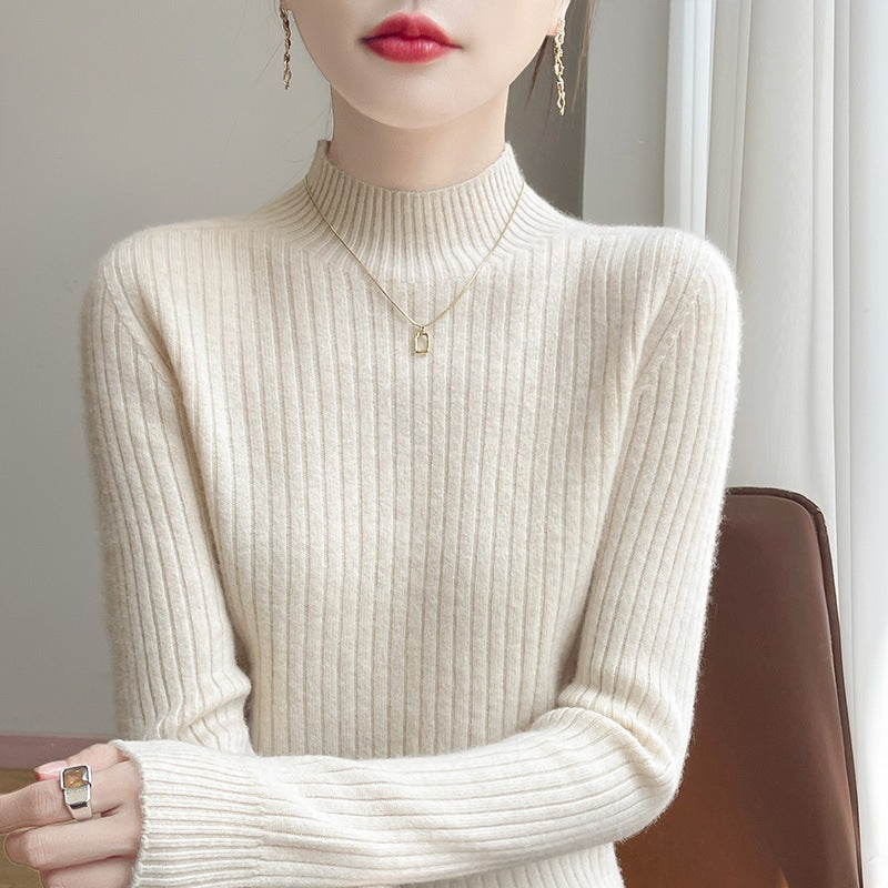 Damen Schmaler Rippenstrick-Mockneck mit extraweicher Kaschmir-Optik Drune