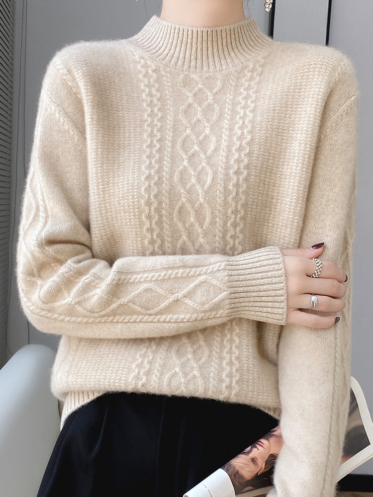 Damen Weicher Zopfstrick-Mockneck-Pullover mit leichtem Mohair-Effekt Drune