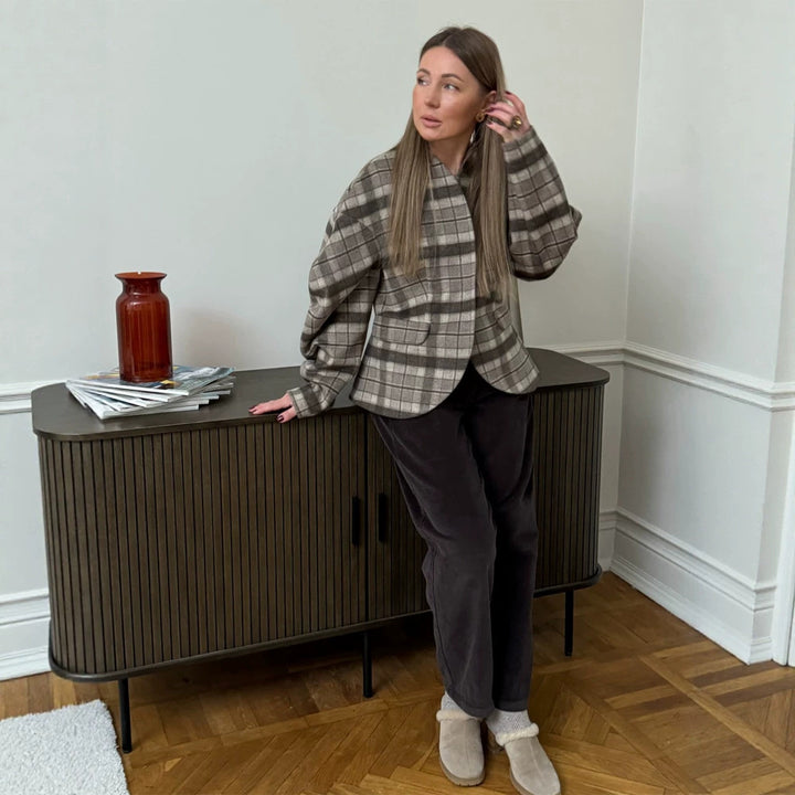 Damen Karierter Boxy‑Blazer mit voluminösen Ballonärmeln Drune
