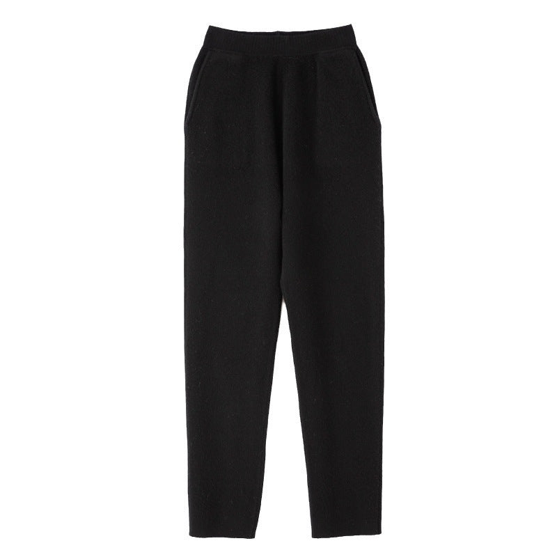Damen Kaschmir‑Optik Strickhose mit elastischem Bund, konischer Silhouette und Eingrifftaschen Drune