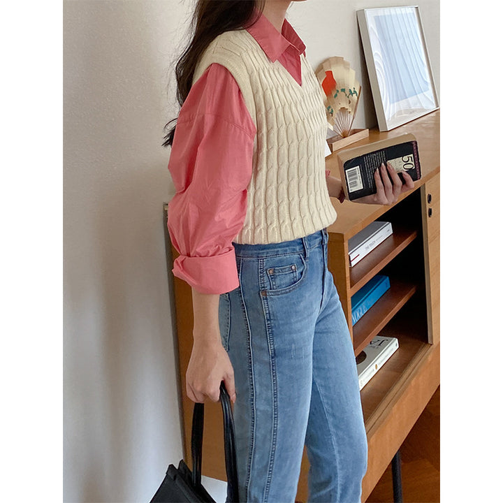 Damen Modischer Strickpullover ohne Ärmel Drune