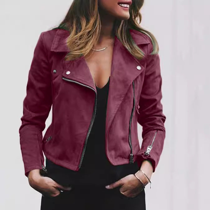 Damen Bikerjacke mit strukturiertem Wildleder-Look und asymmetrischem Reißverschluss Drune