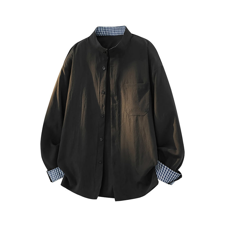 Herren Oversize-Hemd aus leichtem Baumwollmix mit Mandarinkragen und Brusttasche Drune
