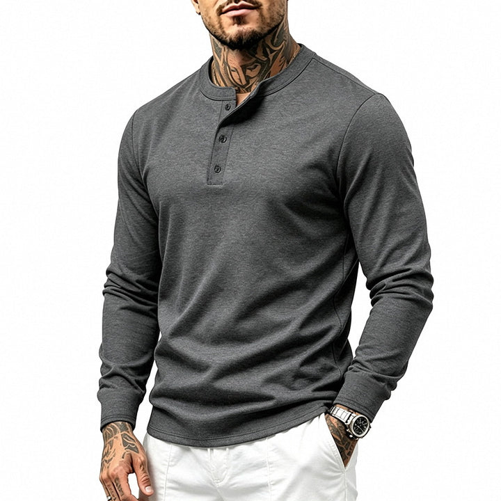 Herren Langarm-Henleyshirt aus feiner Waffelstruktur mit 3-Knopf-Leiste Drune