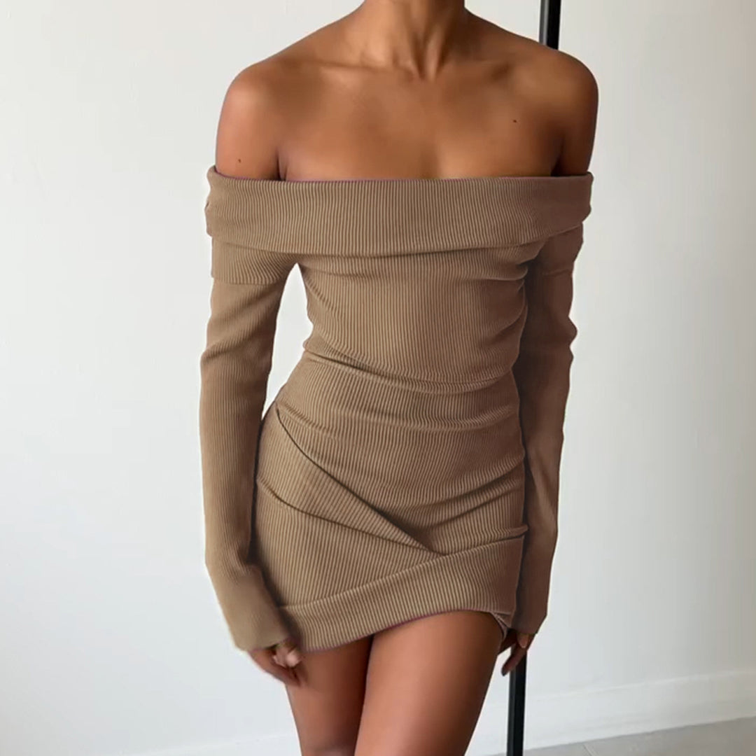 Damen figurbetontes Off-Shoulder Kleid aus Rippstrick Drune