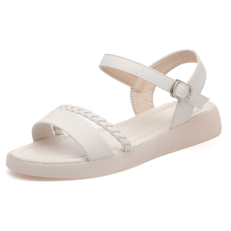 Damen Flache Sandalen mit geflochtenem Riemen und verstellbarem Fesselriemen Drune