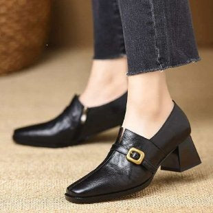 Damen Elegante spitze Stiefeletten mit Blockabsatz Drune