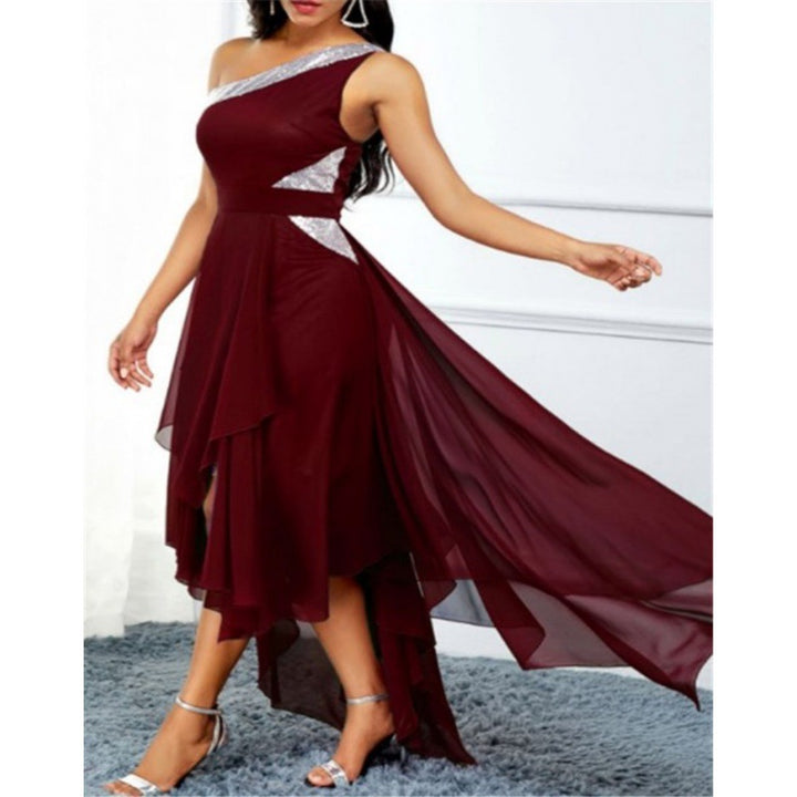 Damen elegantes asymmetrisches Chiffonkleid mit funkelndem Detail Drune