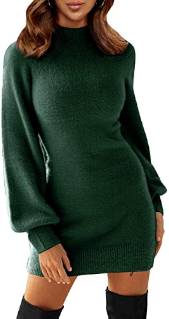 Damen Tailliertes Teddy-Strick-Minikleid mit Stehkragen und Ballonärmeln Drune