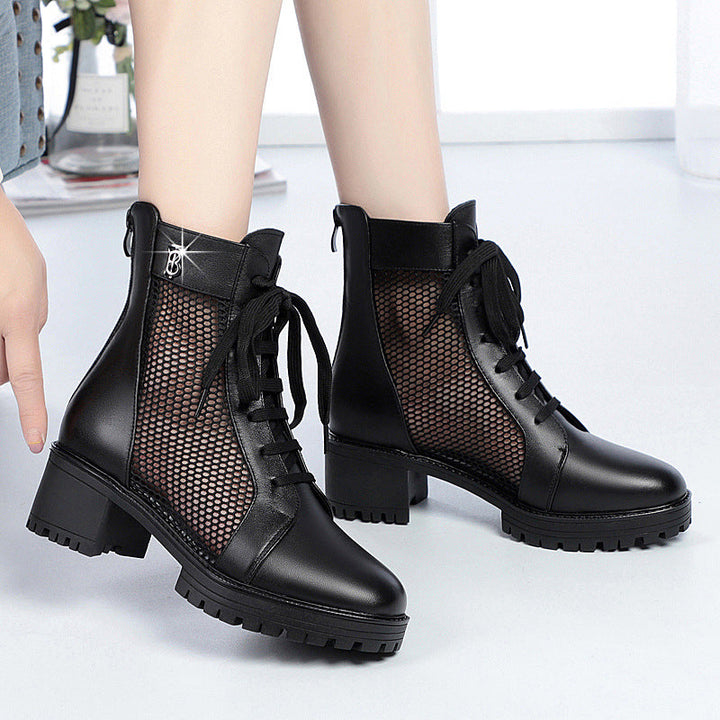 Damen Trendige Schnür-Stiefeletten mit Mesh-Einsatz und robustem Blockabsatz Drune