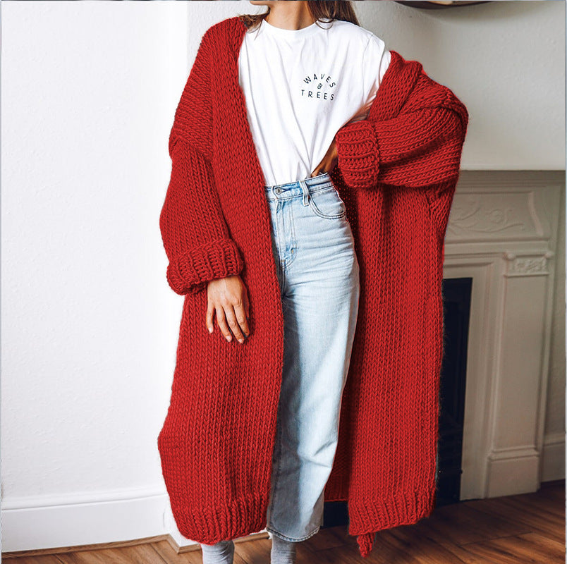 Damen Oversized Strickmantel mit Taschen und grober Textur Drune