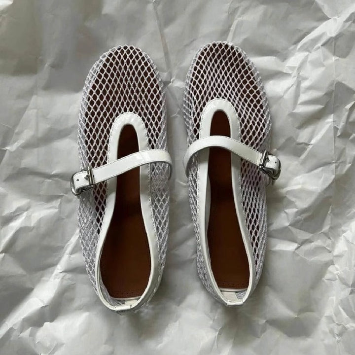 Damen Atmungsaktive Mary‑Jane‑Ballerinas mit Netz‑Mesh‑Obermaterial und verstellbarem Schnallenriemen Drune