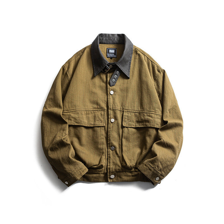 Herren Boxy-Worker-Canvasjacke mit Cordkragen, Druckknopfleiste und aufgesetzten Pattentaschen Drune