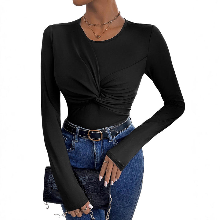 Damen Figurbetontes Langarmshirt mit Twist-Detail und Rundhalsausschnitt Drune