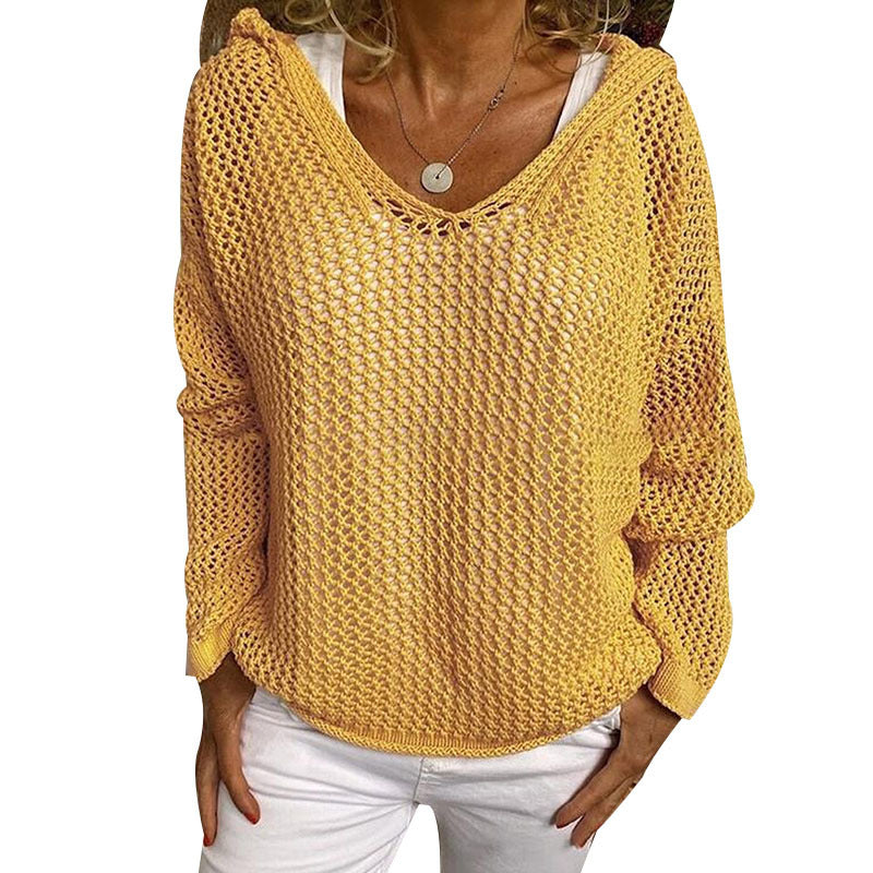 Damen leichter Strickpullover Hoodie Drune