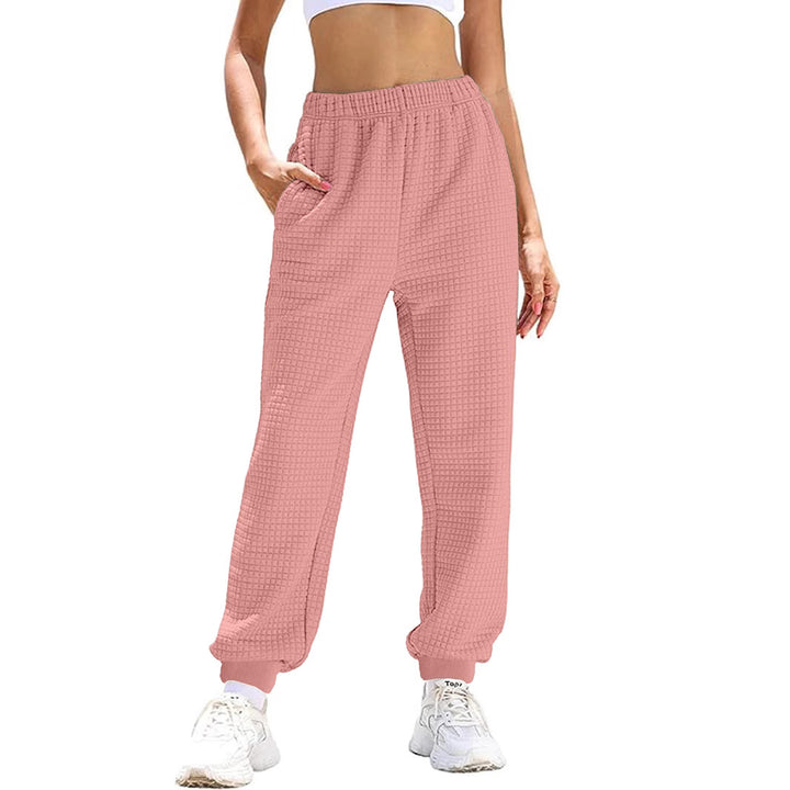 Damen Lässige Waffelstrick-Loungehose mit hohem Elastikbund und Bündchen Drune