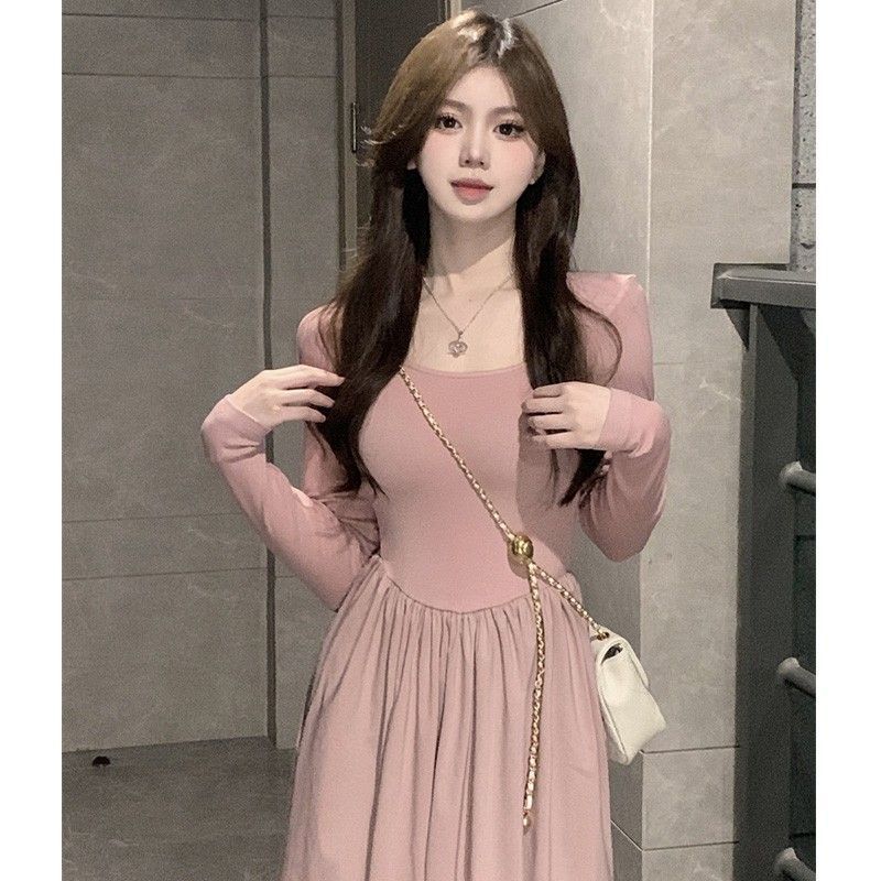 Damen langärmliges Midi-Kleid mit schwingendem Rock und dekorativen Puffärmeln Drune