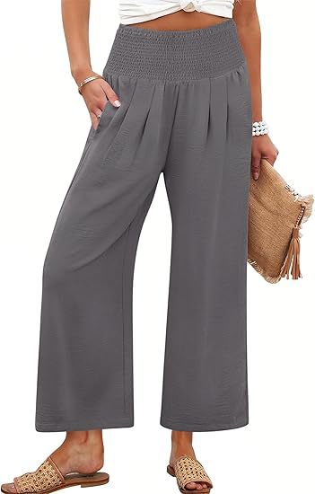 Damen Weite Culotte-Hose mit elastischem Bund und Falten Drune