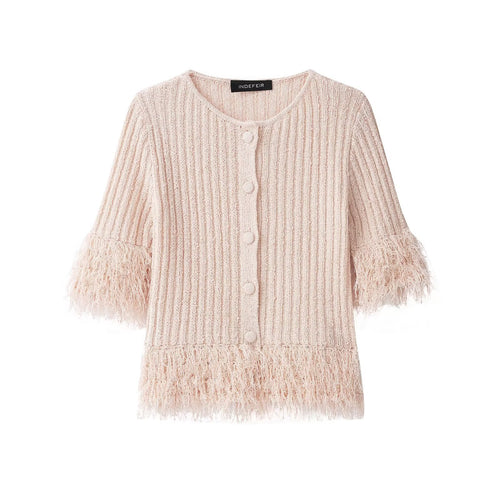 Damen Bouclé-Cardigan mit Fransenärmeln und verdeckter Knopfleiste Drune