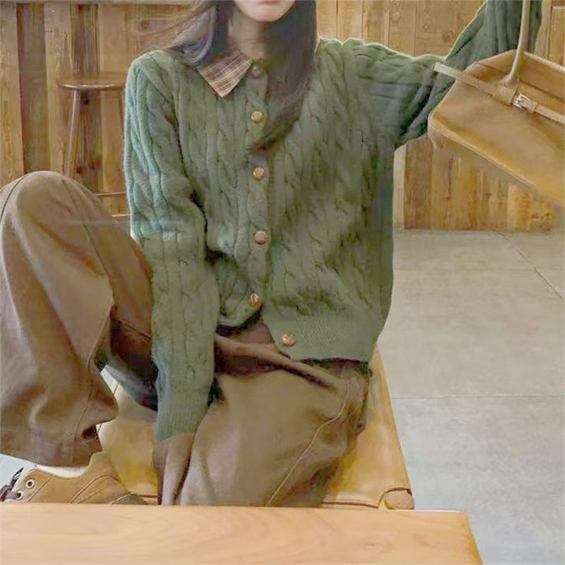 Damen Strickjacke mit strukturiertem Muster und klassischem Hemdkragen Drune