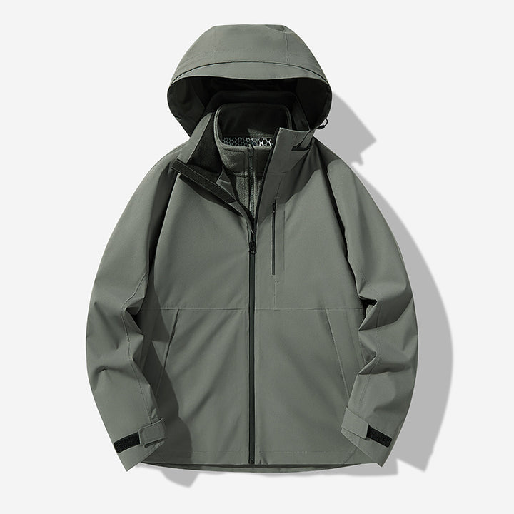 Herren Wasserdichte technische Softshell-Hybridjacke mit integriertem Fleecefutter und verstellbarer Kapuze Drune