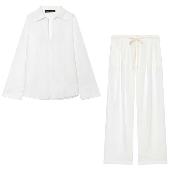 Damen Zweiteiliges Loungewear-Set mit weiter Hemdbluse und fließender Marlene-Hose Drune