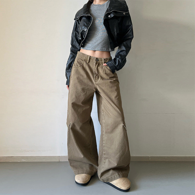 Damen Oversized Cargopalazzo-Hose aus Baumwoll-Twill mit seitlicher Klappentasche Drune