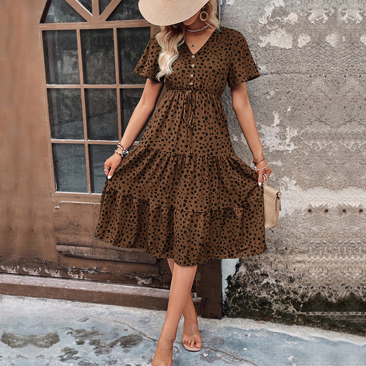 Damen Midi-Kleid mit voluminösem Rock und elegantem Bindegürtel Drune