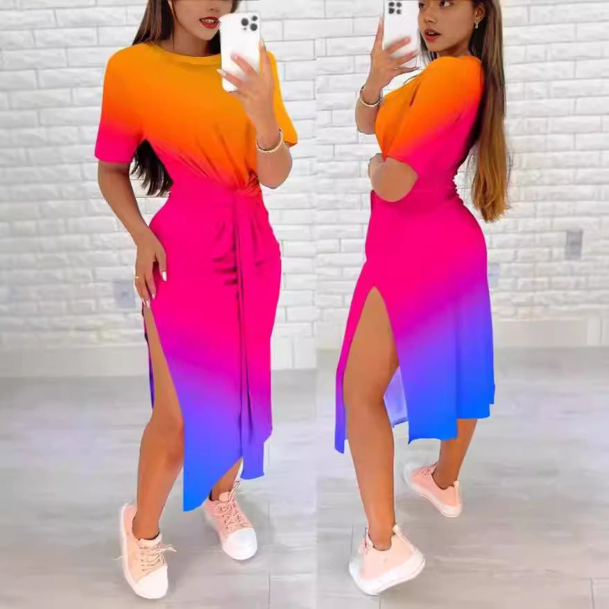Damen Langarm Wickelkleid mit seitlichem Schlitz und Gürteldetail Drune